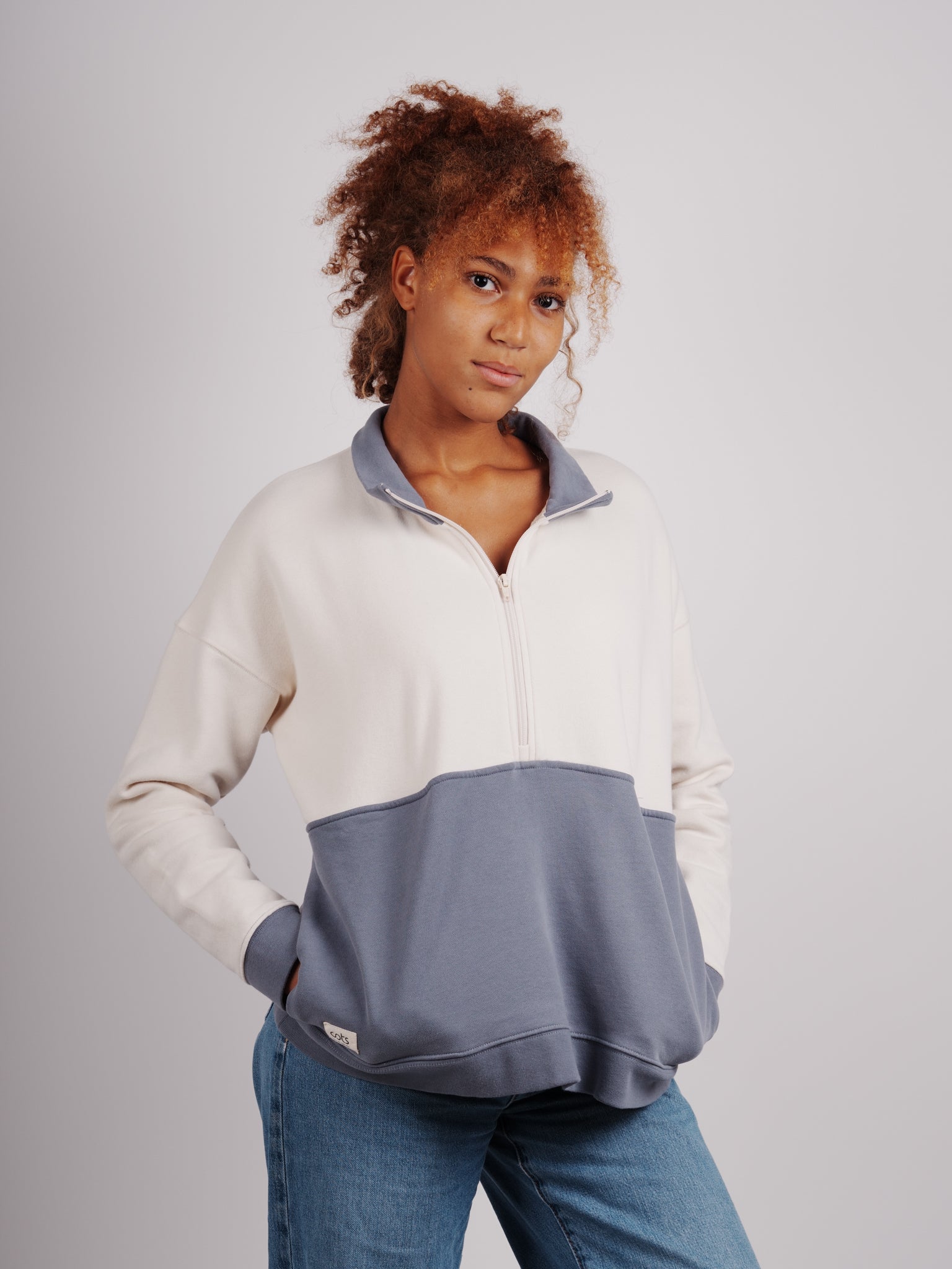 COTS Quarter-zip beige / blue femme