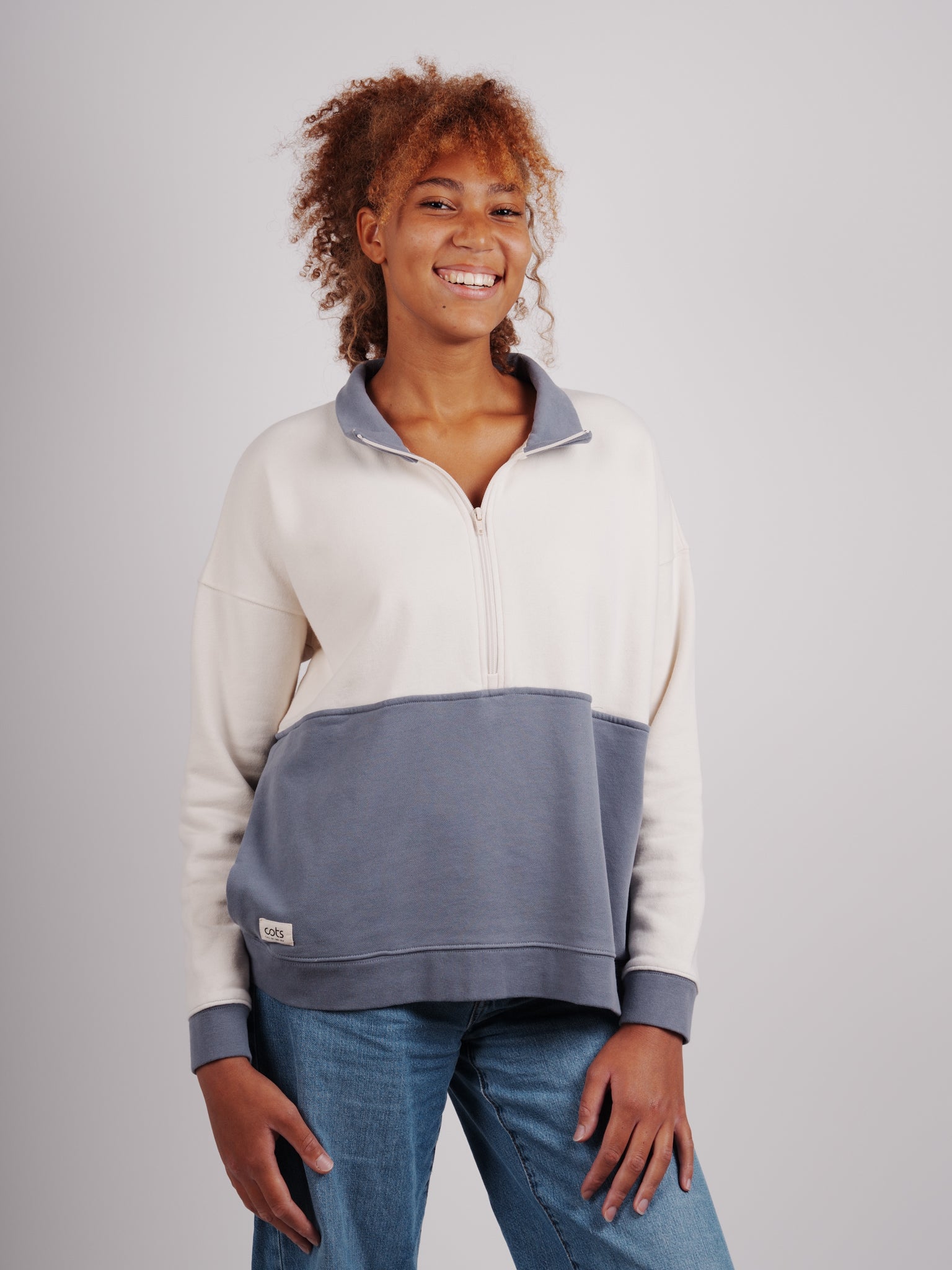 COTS Quarter-zip beige / blue femme