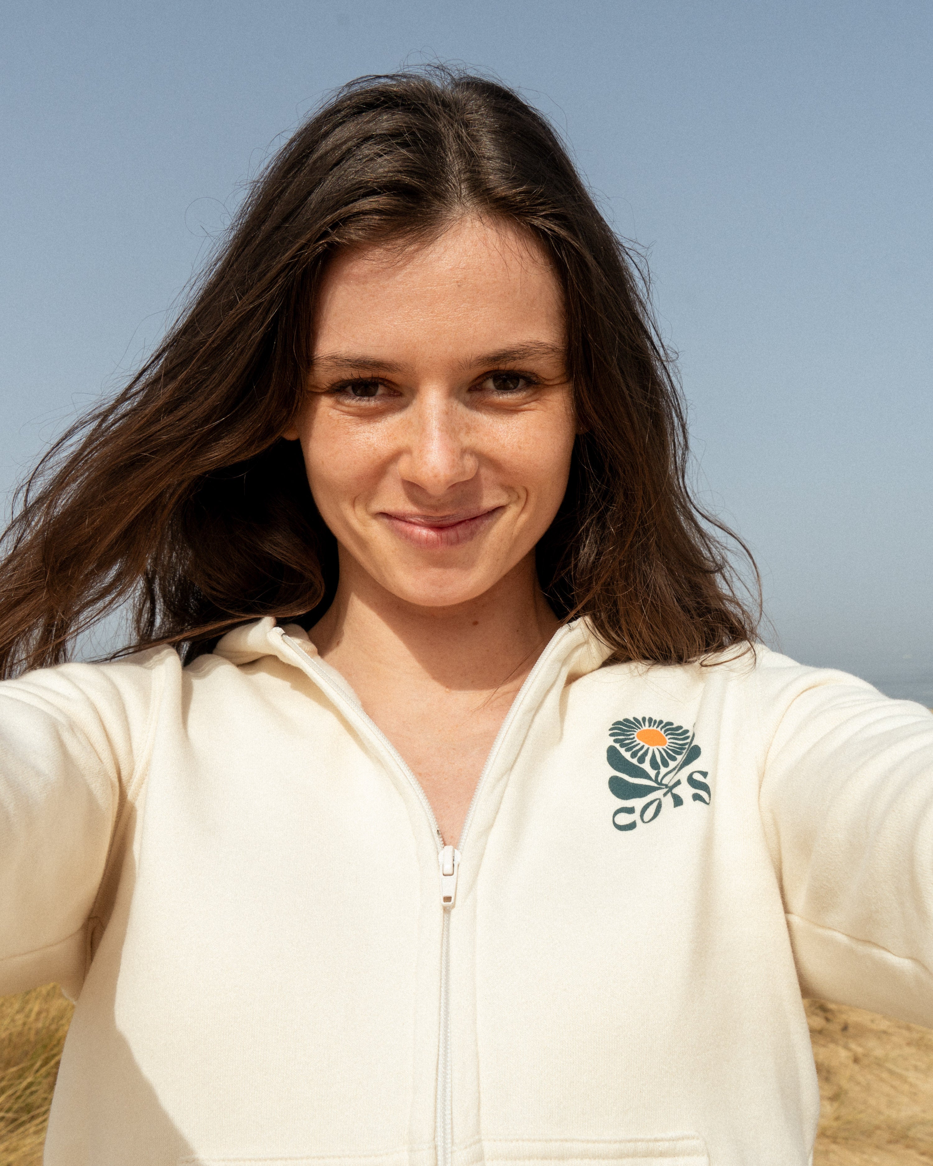 FLOWER Zip Hoodie beige femme